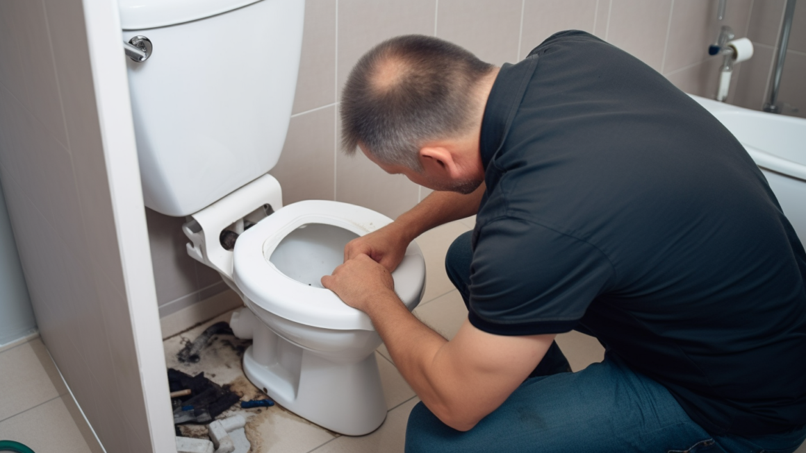 Man fixing a Clogged Toilet